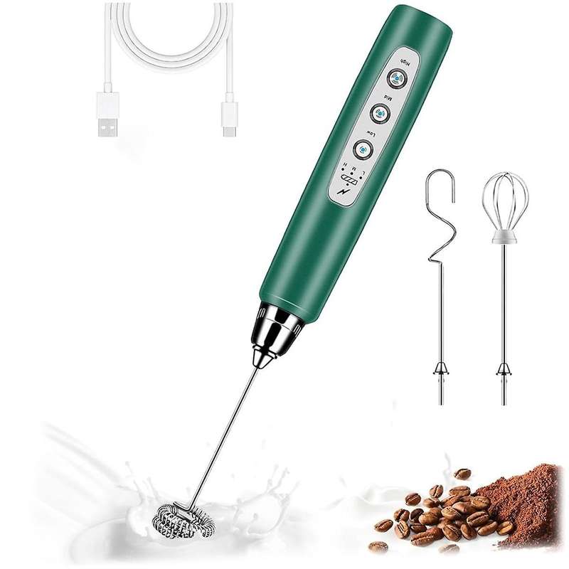 Milk Frother Handheld for Coffee, Electric Whisk, Drink Mixer with Stainless 3 Whisks, Rechargeable