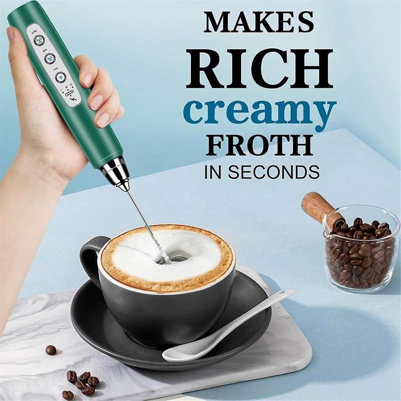 Milk Frother Handheld for Coffee, Electric Whisk, Drink Mixer with Stainless 3 Whisks, Rechargeable