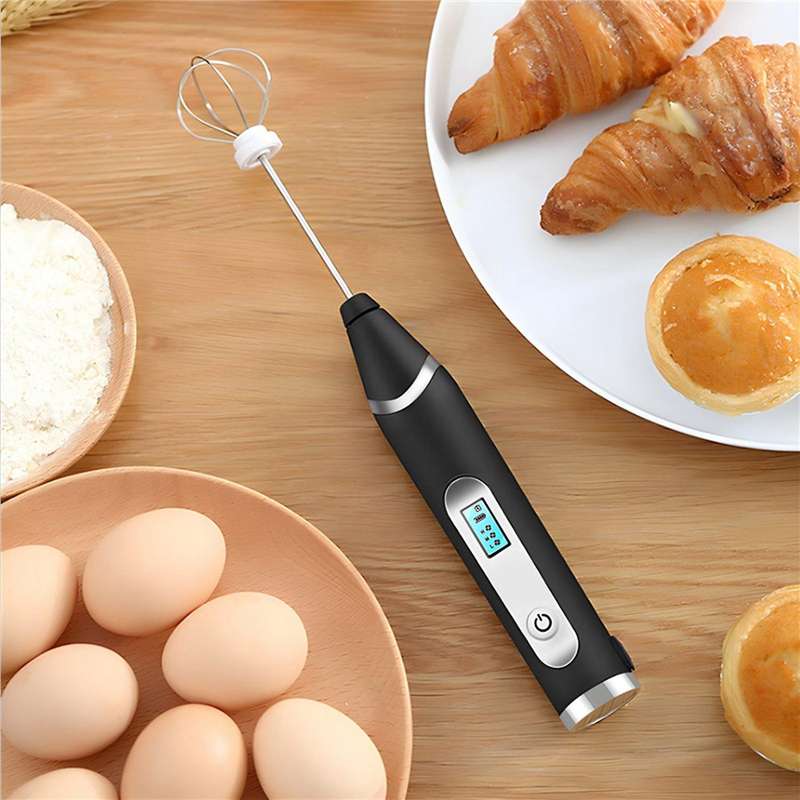 Milk Frother, USB Rechargeable LCD Hand Mixer with 3 Stainless Steel Whisk, 3 Speeds Handheld Frothe