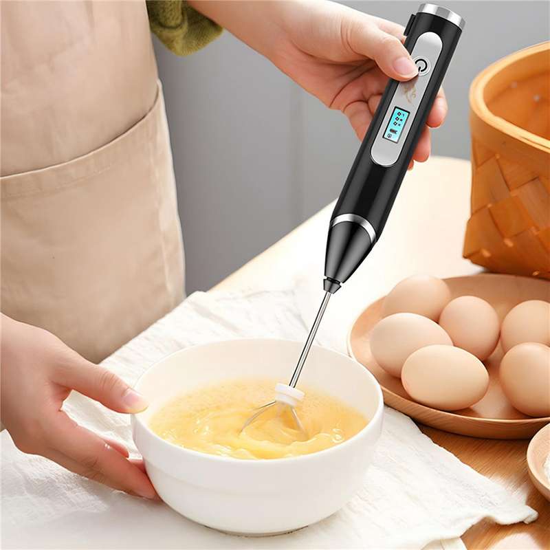 Milk Frother, USB Rechargeable LCD Hand Mixer with 3 Stainless Steel Whisk, 3 Speeds Handheld Frothe