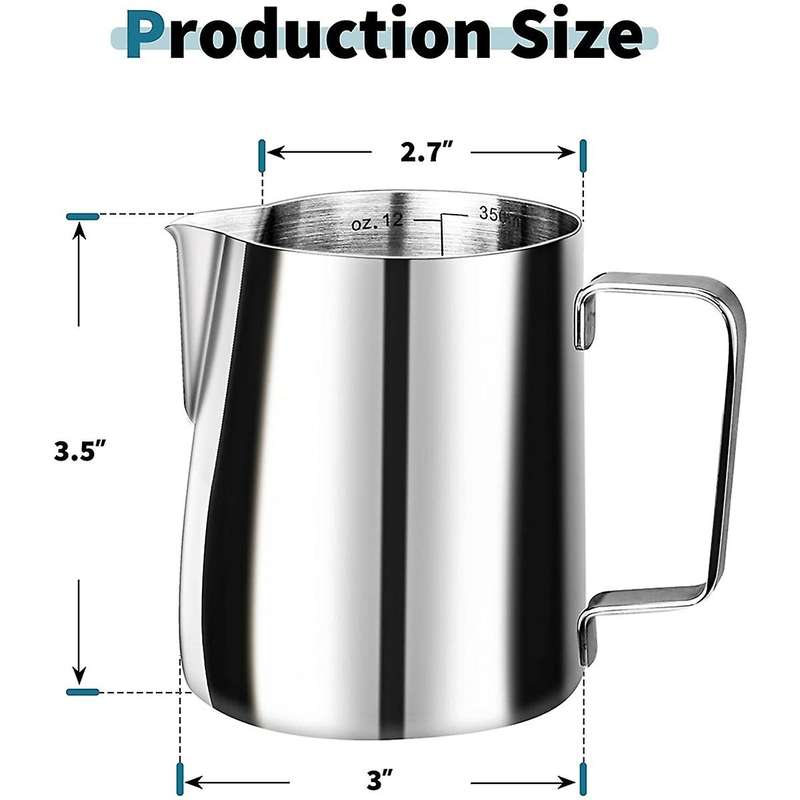 Milk Frothing Tank Stainless Steel Espresso Steaming Tank 12OZ/350ML for Espresso Machine Milk Froth