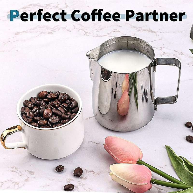 Milk Frothing Tank Stainless Steel Espresso Steaming Tank 12OZ/350ML for Espresso Machine Milk Froth