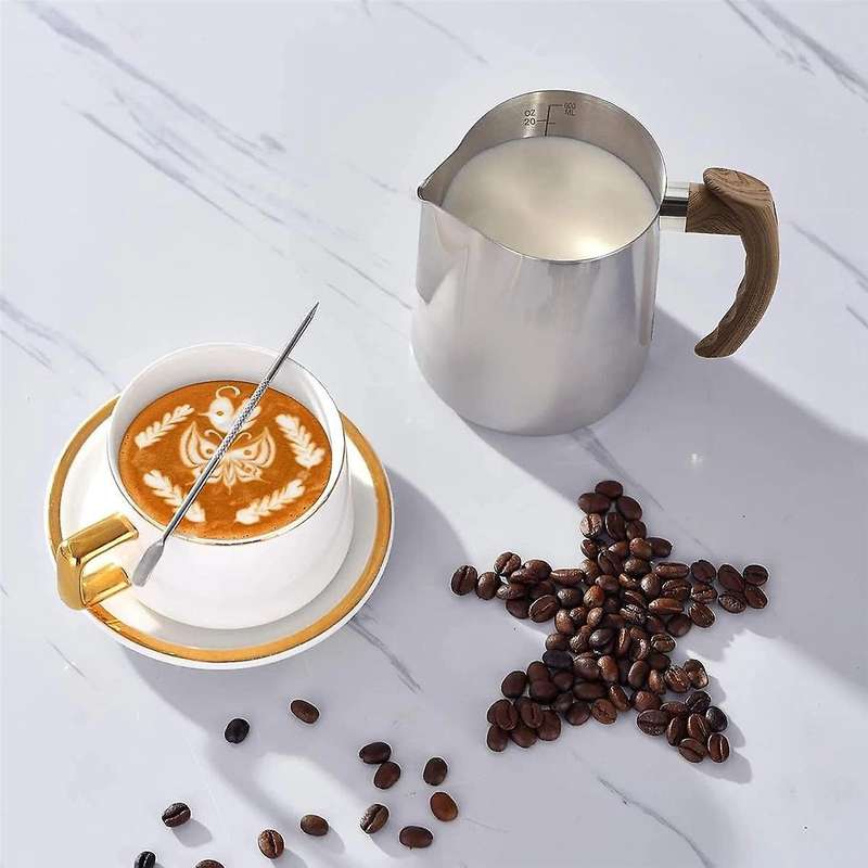 Milk Frothing Pitcher 20 Oz (600ml),espresso Steaming Pitchers with Anti-scald Handle, Milk Frother