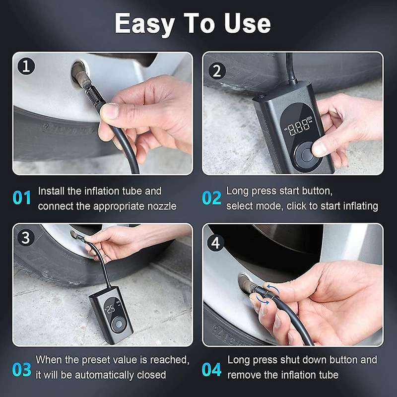 Mini Air Compressor Tire Inflator,150 PSI Cordless Automatic Air Pump,LCD Display Pressure Gauge for