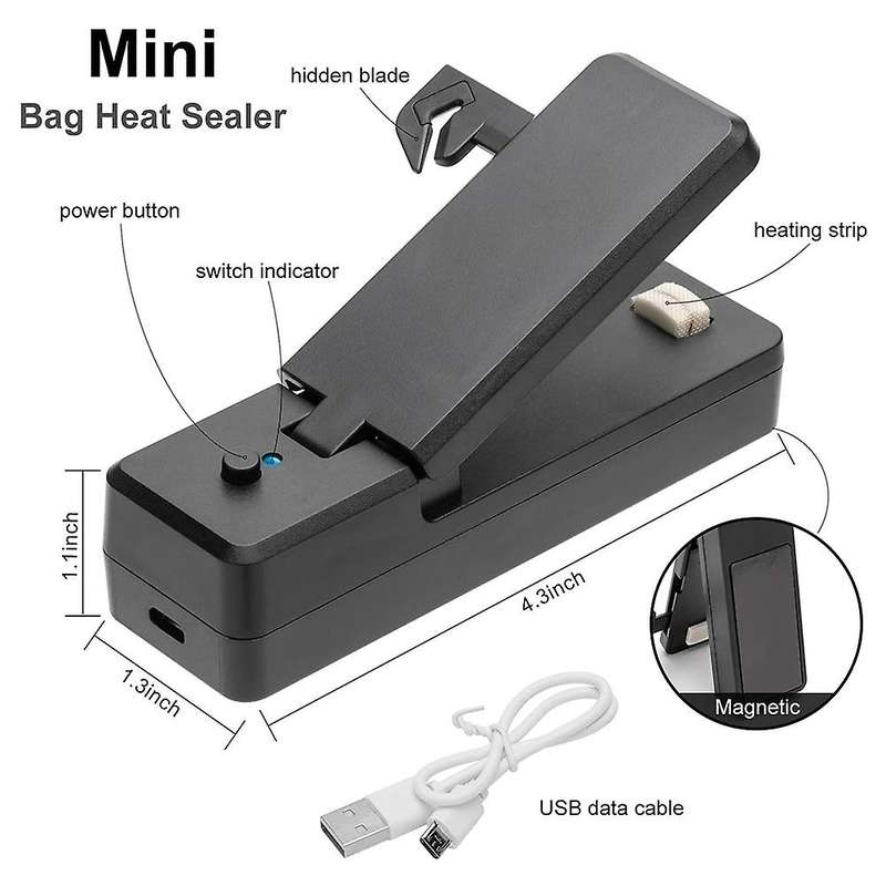 Mini Bag Sealer-2in1 Portable Rechargeable Handheld Vacuum Heat Sealers &cutter for Plastic Bag Foo
