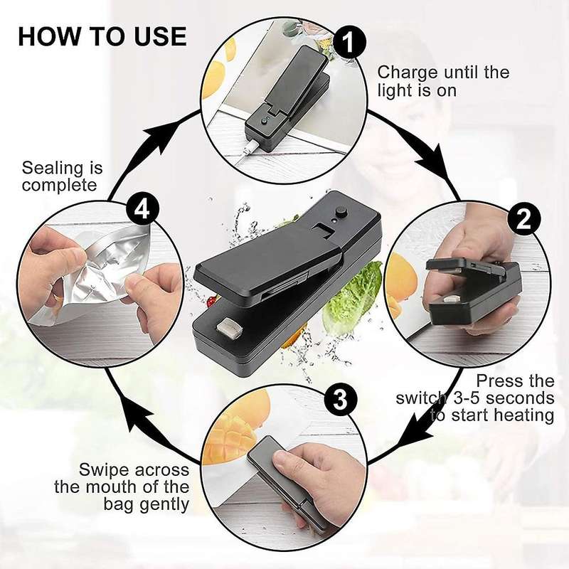 Mini Bag Sealer-2in1 Portable Rechargeable Handheld Vacuum Heat Sealers &cutter for Plastic Bag Foo
