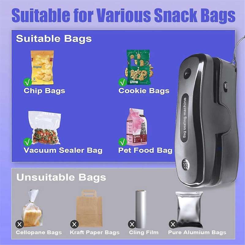 Mini Bag Sealer with Cutter,Rechargeable 2 in 1 Chip Bag Sealer,Portable Sealer Machine Kitchen Gadg