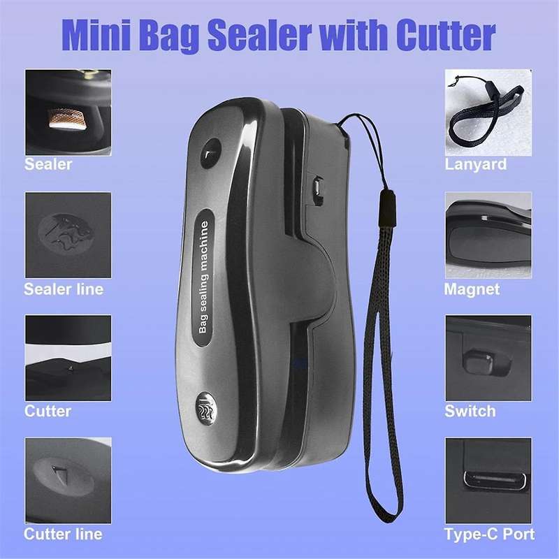 Mini Bag Sealer with Cutter,Rechargeable 2 in 1 Chip Bag Sealer,Portable Sealer Machine Kitchen Gadg