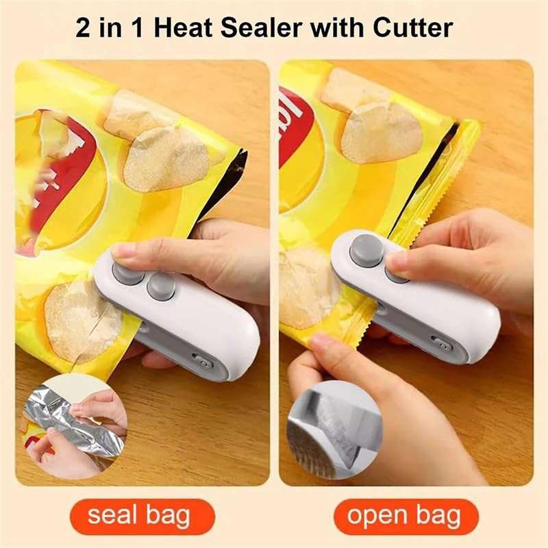 Mini Bag Sealer, 2-In-1 USB Charging Sealer, Portable Handheld Rechargeable Vacuum Food Sealer, Bag