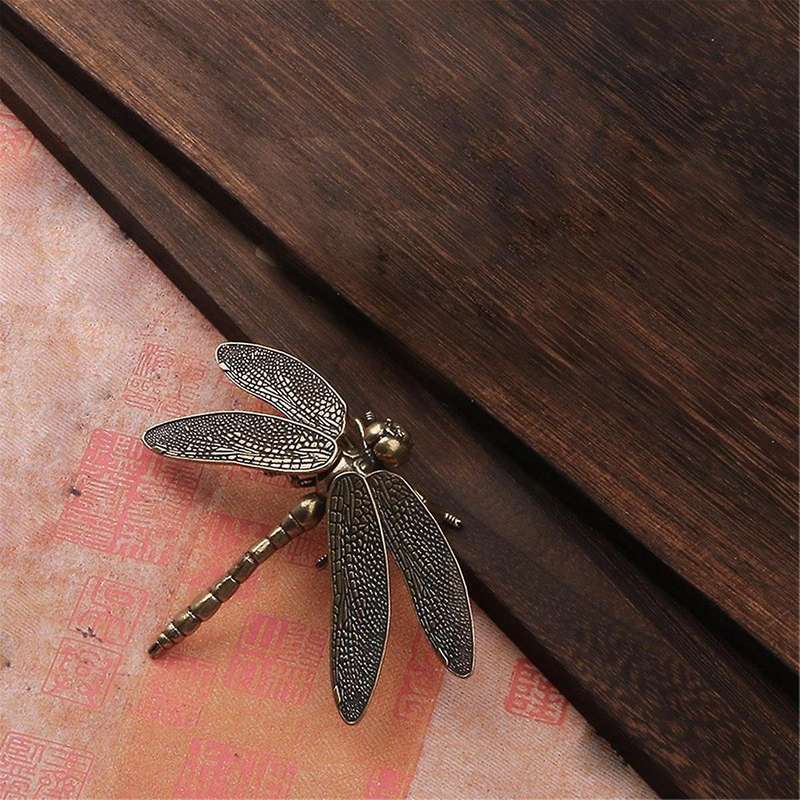 Mini Brass Dragonfly Casting Animal Figurine Retro Style Metal Sculpture Home Desktop Craft Decorati