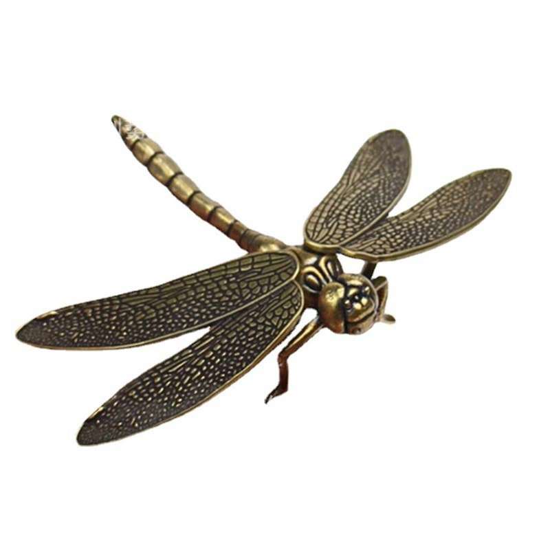 Mini Brass Dragonfly Casting Animal Figurine Retro Style Metal Sculpture Home Desktop Craft Decorati