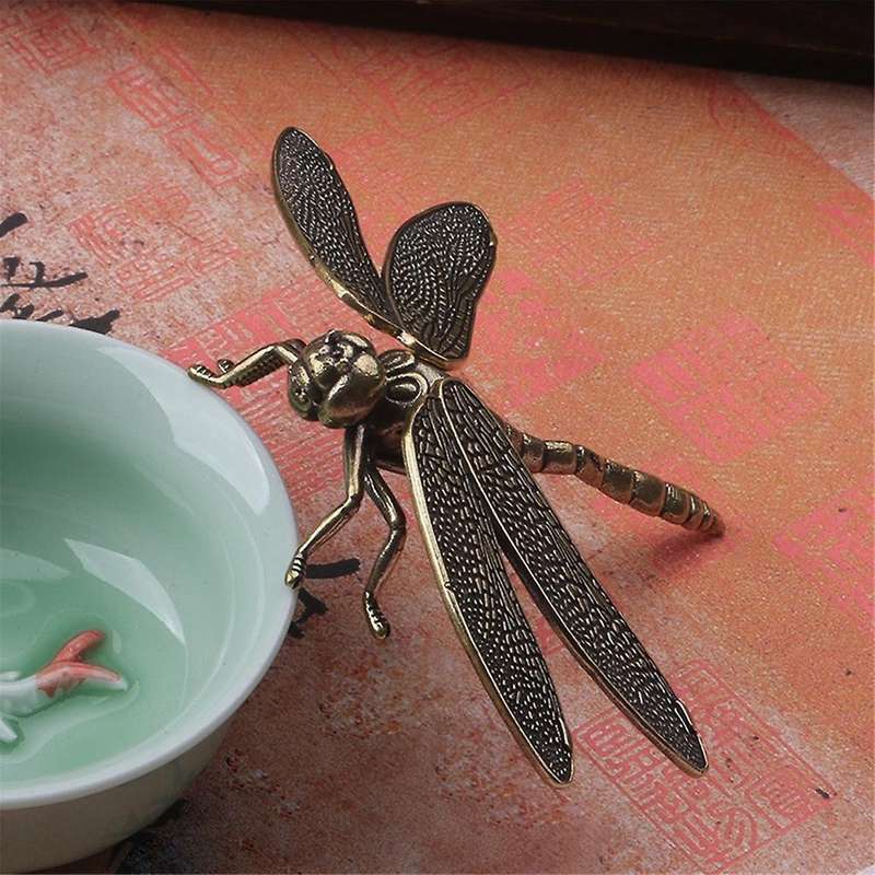 Mini Brass Dragonfly Casting Animal Figurine Retro Style Metal Sculpture Home Desktop Craft Decorati