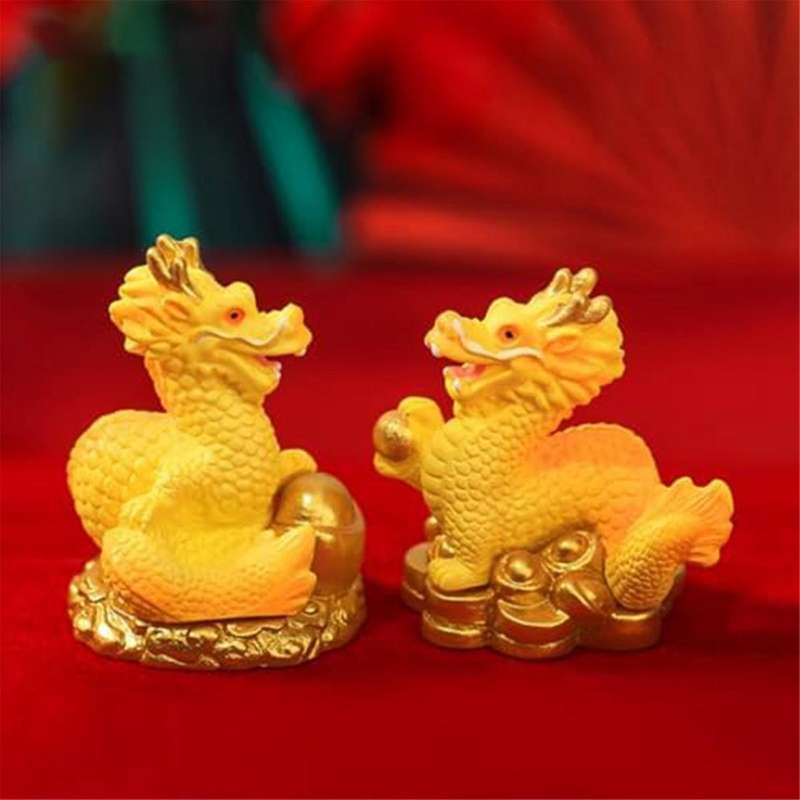 Mini Chinese New Year Dragon Figurine, 4Pcs Miniature Dragon Statue 2024 Resin Golden Chinese Zodiac