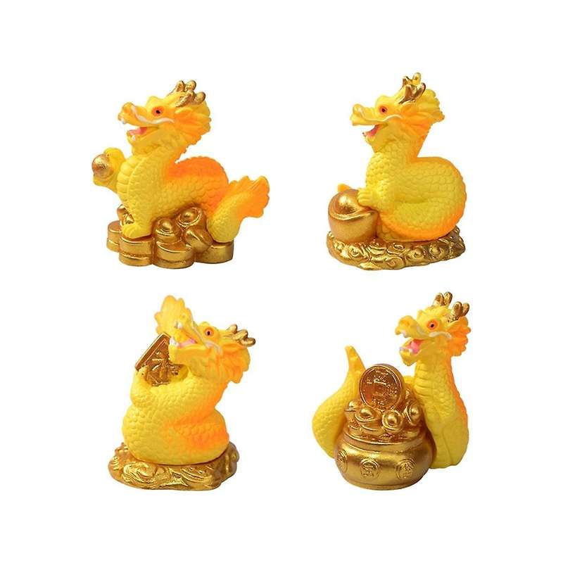 Mini Chinese New Year Dragon Figurine, 4Pcs Miniature Dragon Statue 2024 Resin Golden Chinese Zodiac