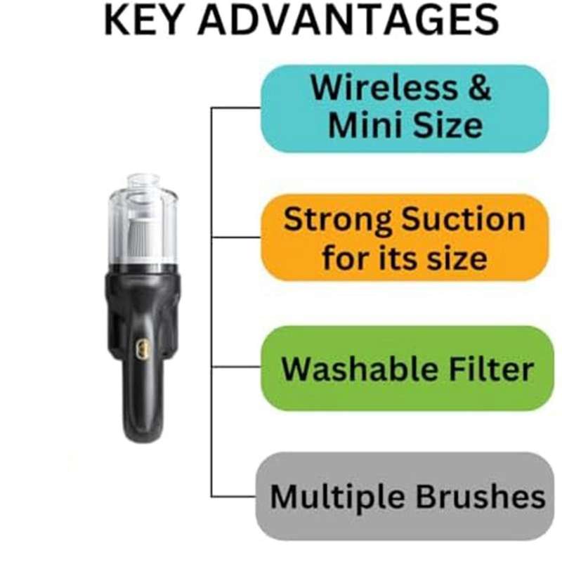 Mini Car Handheld Portable Vacuum Cleaner, Cordless Rechargeable Vacuum Cleaner Cleans Hair, Dirt, C
