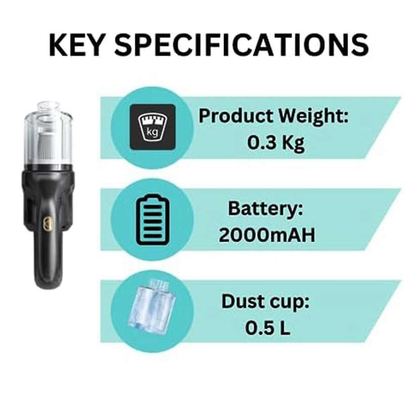 Mini Car Handheld Portable Vacuum Cleaner, Cordless Rechargeable Vacuum Cleaner Cleans Hair, Dirt, C