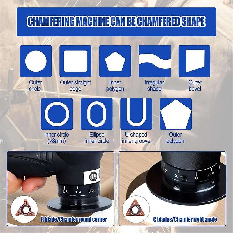 Mini Chamfering Machine, for Metal Trimming Arc Corner Deburring Linear Beveling Trimming (6xR+ 6xC