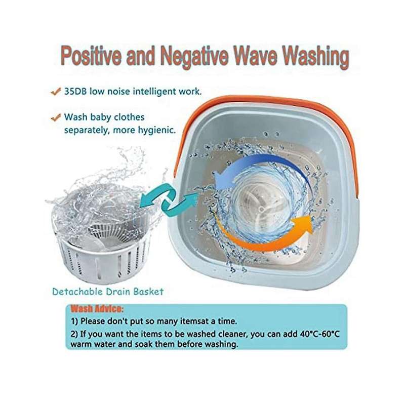 Mini Collapsible Portable Turbo Washing Machine with Drain Basket for Dorms, Travel, Gifts for Frie