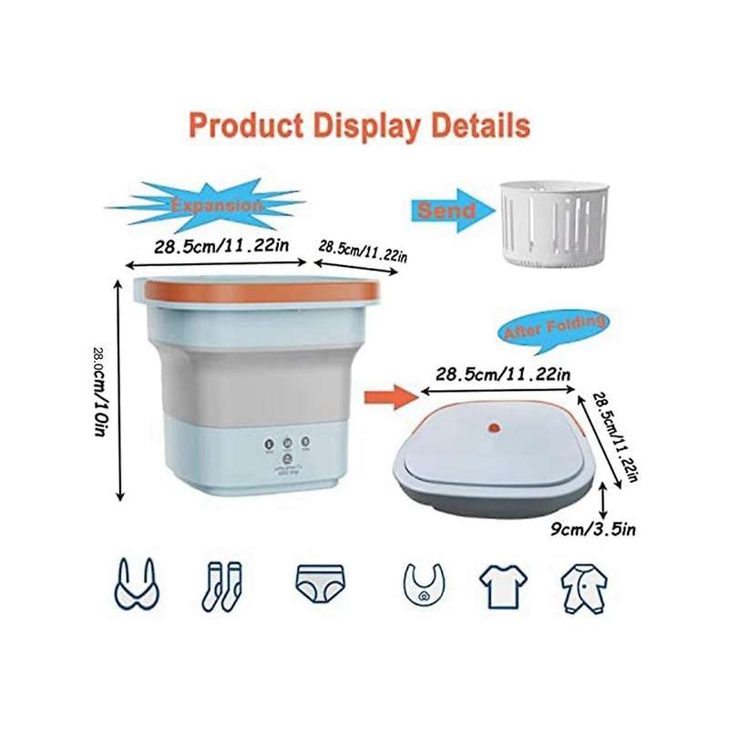 Mini Collapsible Portable Turbo Washing Machine with Drain Basket for Dorms, Travel, Gifts for Frie