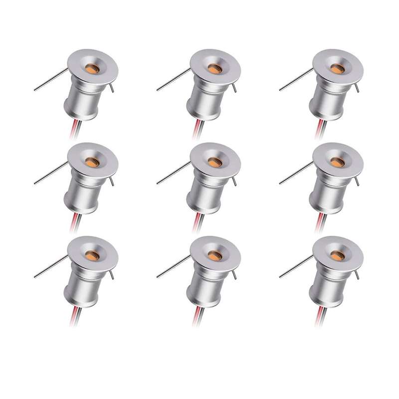 Mini Downlight DC12V 1W 3000K 9 Pack Silver Shell, Used for Indoor Wardrobe Lighting, Cabinet Lighti