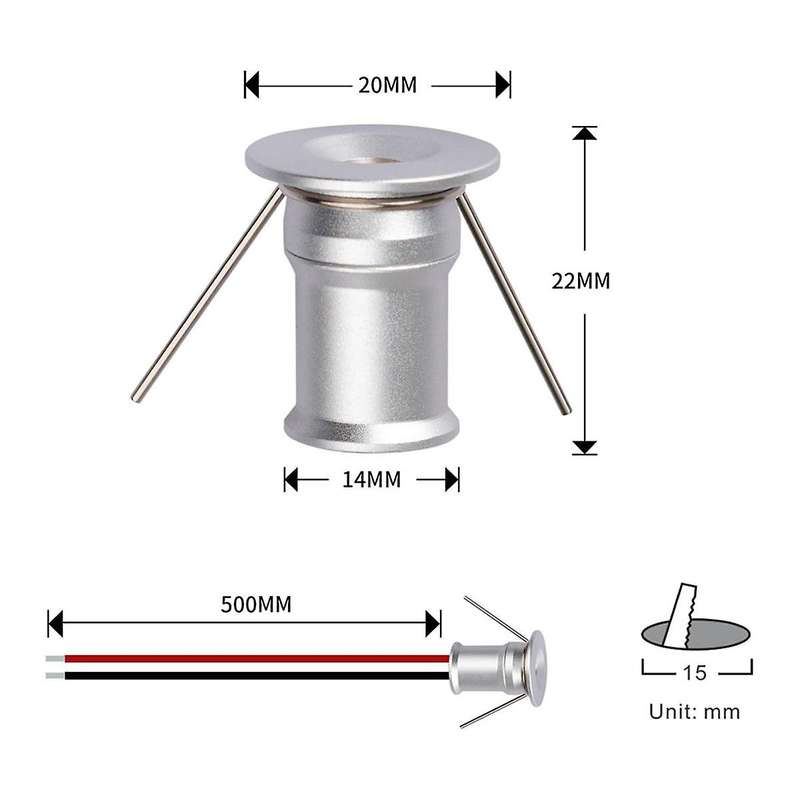Mini Downlight DC12V 1W 3000K 9 Pack Silver Shell, Used for Indoor Wardrobe Lighting, Cabinet Lighti