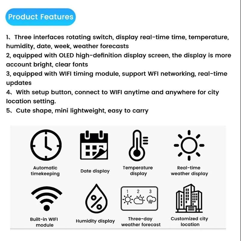 Mini Electronic Clock Diy Kit Oled 2.4g Wifi Time Temperature Humidity Date Week Weather Forecast I