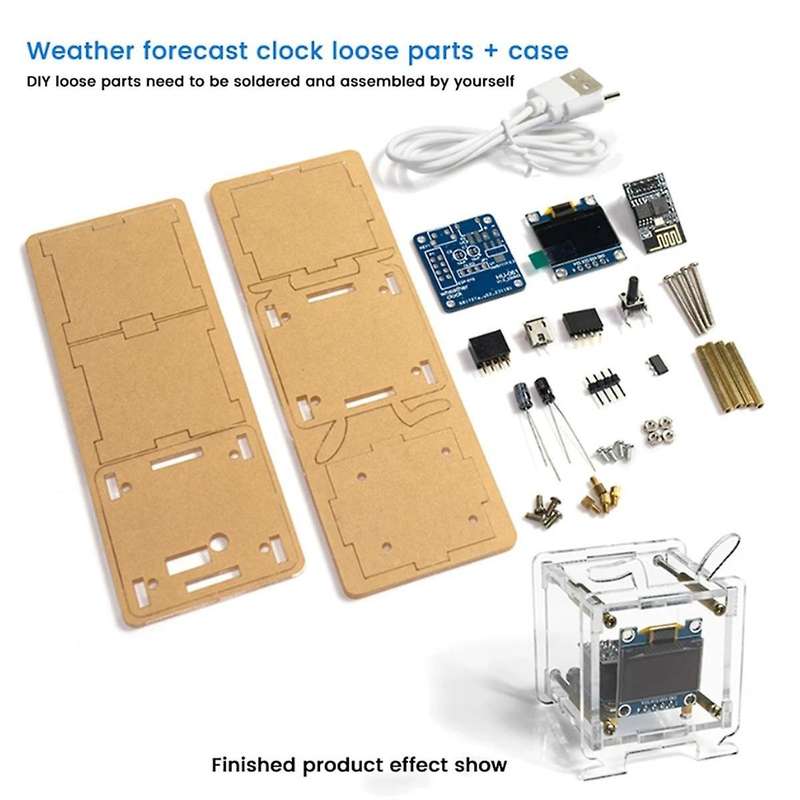 Mini Electronic Clock Diy Kit Oled 2.4g Wifi Time Temperature Humidity Date Week Weather Forecast I