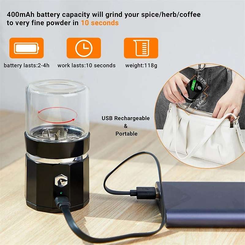 Mini Electric Grinder Portable Vanilla Grinder USB Rechargeable Mill with a Cleaning Brush for Tea
