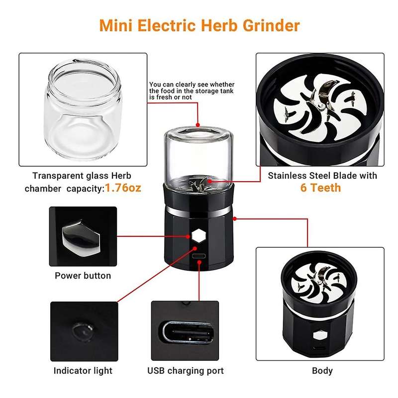Mini Electric Grinder Portable Vanilla Grinder USB Rechargeable Mill with a Cleaning Brush for Tea