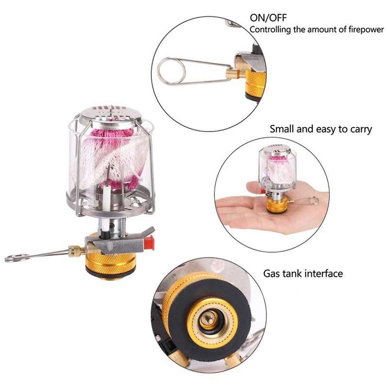 Mini Gas Lamp Outdoor Camping Lantern Tent Lamp Flashlight Hanging Mini Camping Portable Glass Lamp