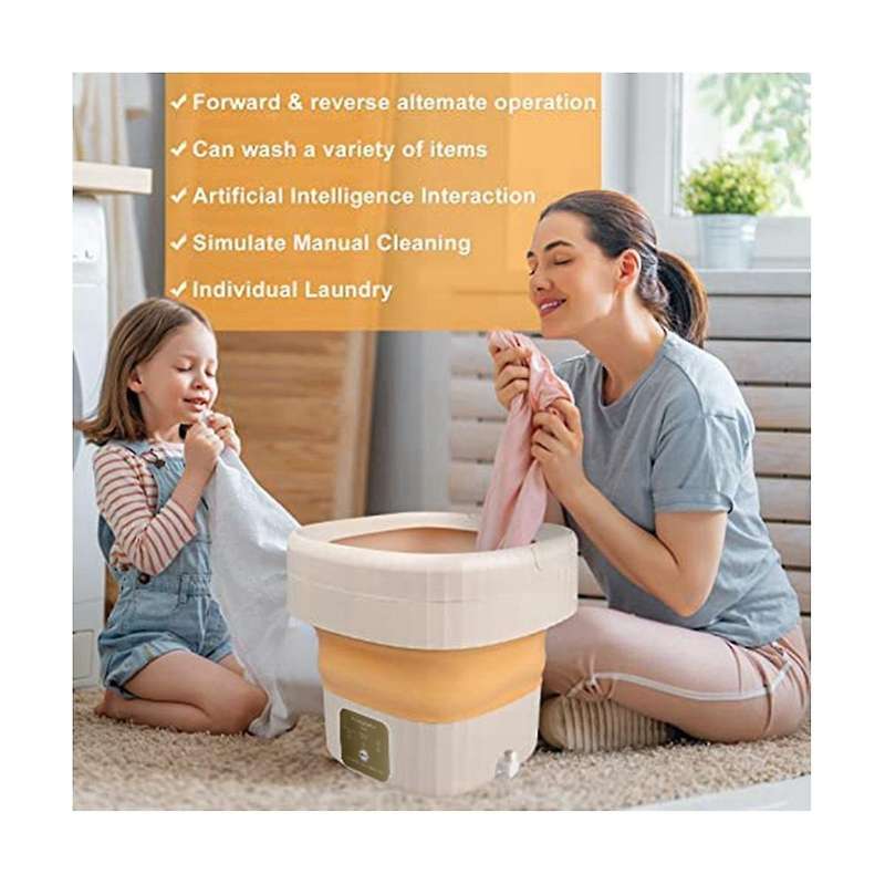 Mini Foldable Portable Small Bucket Washing Machine with Touch Screen and Drainer Basket for Campin