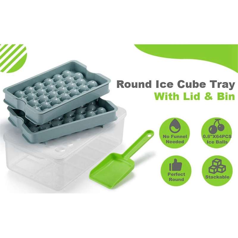 Mini Ice Cube Tray with Bin & Scoop, Ice Tray for Mini Fridge Freezer, Crushed Ice Tray for Chilling