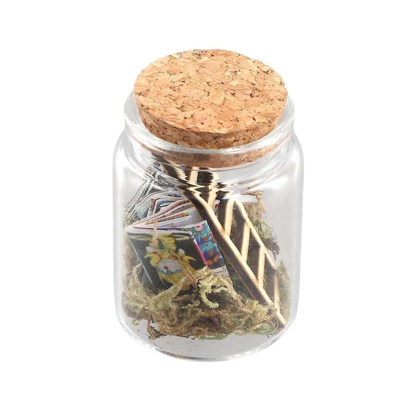 Mini Library Microlandscape Miniature Book Ladder Ornaments in Clear Container Decorative Model Stat