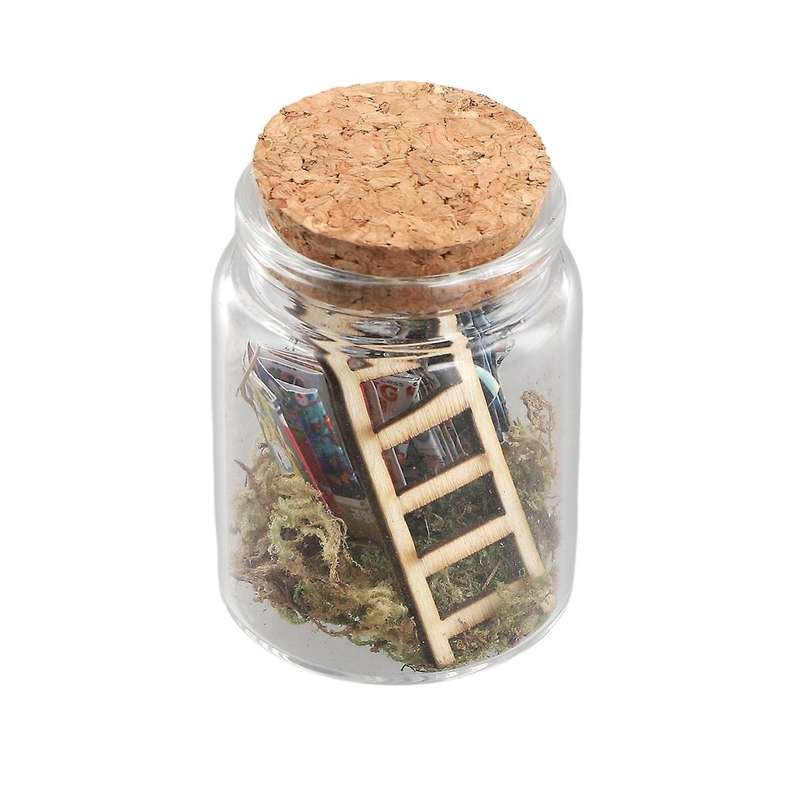 Mini Library Microlandscape Miniature Book Ladder Ornaments in Clear Container Decorative Model Stat