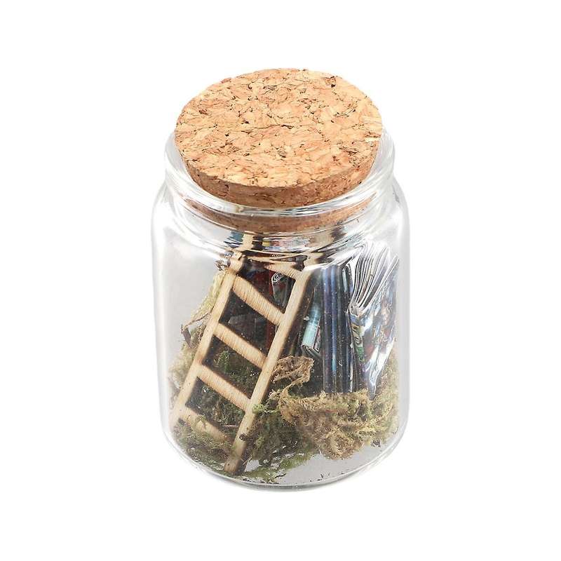 Mini Library Microlandscape Miniature Book Ladder Ornaments in Clear Container Decorative Model Stat