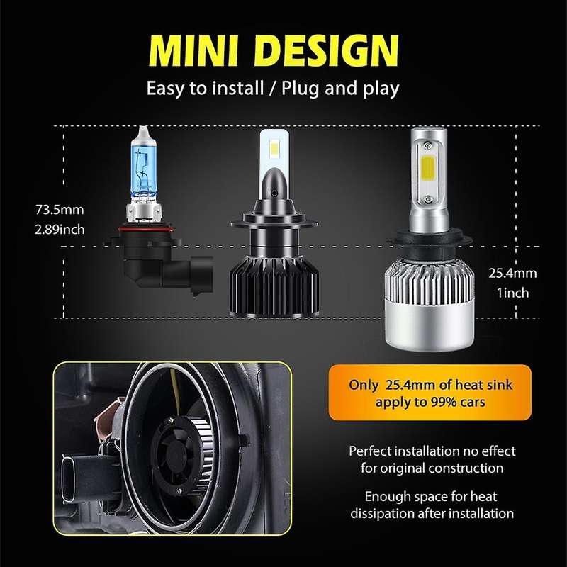 Mini LED Car Headlight Bulb 12000LM 6500K H13 H27 880 HB3 HB4 9007 Running Auto head light lamp H4