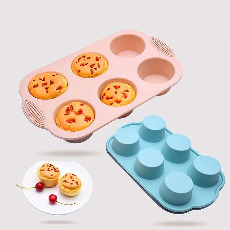 Mini Muffin 6-Hole Silicone Round Mold DIY Cake Cookie Pan Non-Stick Cake Mold Baking Tool 30x20.5x4