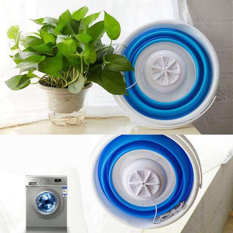 Mini Portable Washing Machine,Ultrasonic Turbines Washer Small Foldable Bucket Washer for Clothes La