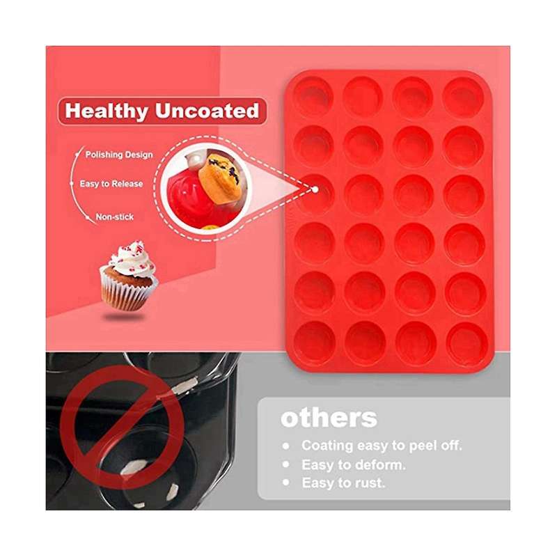 Mini Silicone Cupcake Pan Set, Mini 24 Cups Muffin Pan, Non-stick Silicone Baking Pan, Great for Ma