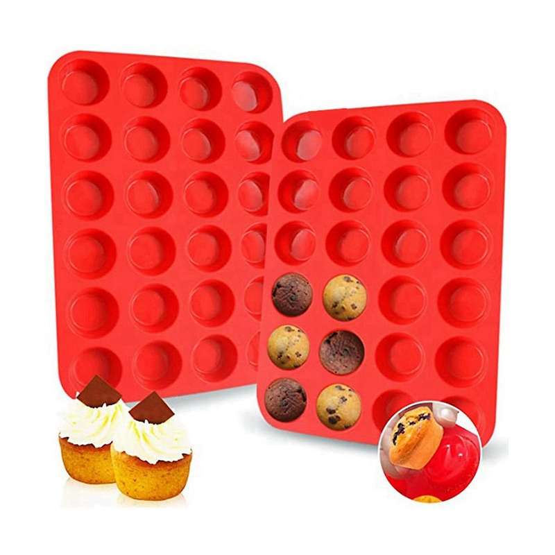 Mini Silicone Cupcake Pan Set, Mini 24 Cups Muffin Pan, Non-stick Silicone Baking Pan, Great for Ma