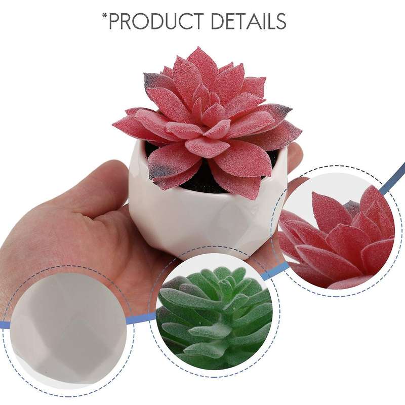 Mini Succulents Artificial Succulents Plants Artificial Mini Geometric Ceramic Plants In Pot,set Of