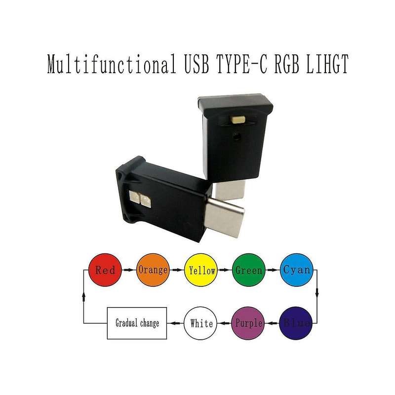 Mini USB-C LED RGB Light Brightness Adjustable 8 Color Changeable for Car, Laptops, Keyboard Atmosph