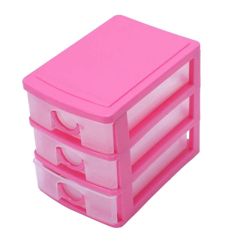 Mini Translucent Drawer Type Plastic Storage Box Red 3 Layers