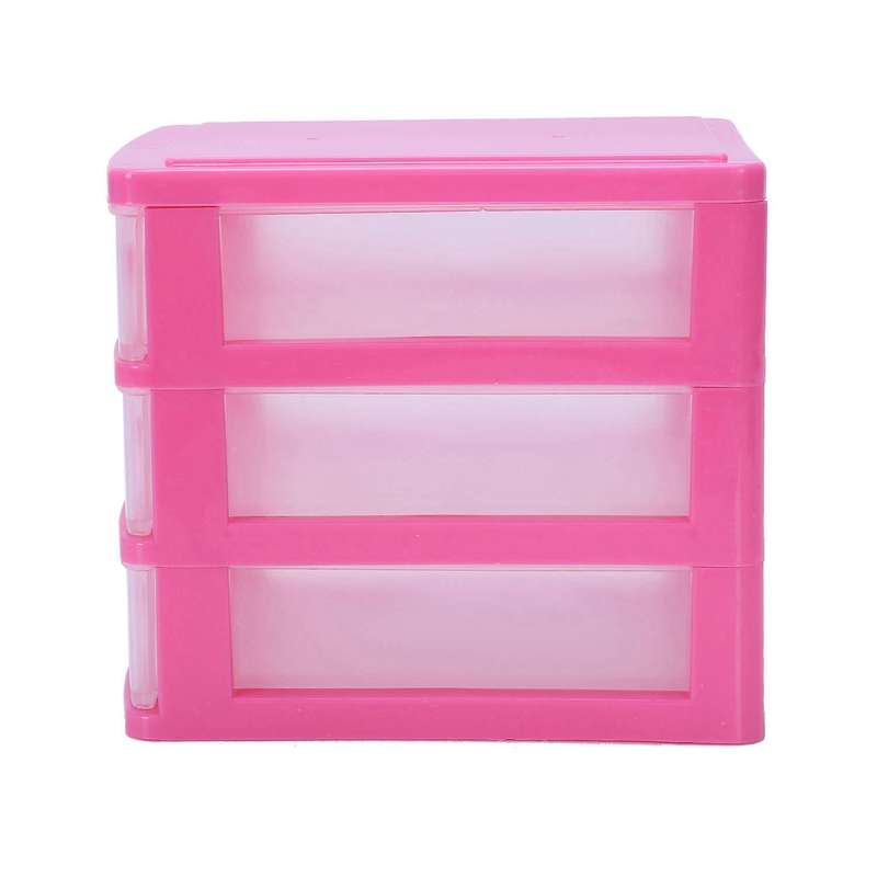 Mini Translucent Drawer Type Plastic Storage Box Red 3 Layers