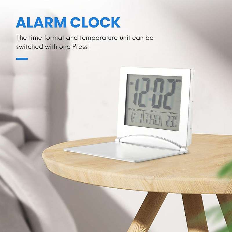 Mini Travel Alarm Clock, Digital Lcd Display Desk Foldable Clocks with Snooze Backlight Temperature