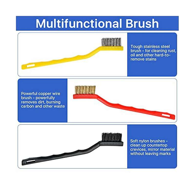 Mini Wire Brushes 60 Count Stainless Steel Brushes Brass/nylon Brushes with 2 Scrapers for Cleaning