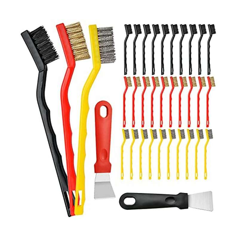 Mini Wire Brushes 60 Count Stainless Steel Brushes Brass/nylon Brushes with 2 Scrapers for Cleaning