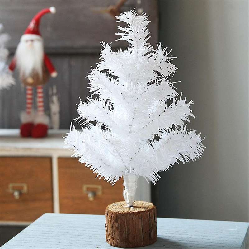 Mini Xmas Tree for Tabletop,White Christmas Small Xmas Tree with Wooden Base for Desktop Home Christ