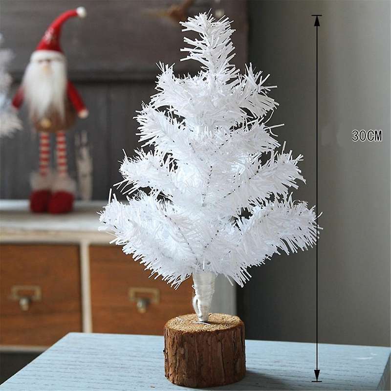 Mini Xmas Tree for Tabletop,White Christmas Small Xmas Tree with Wooden Base for Desktop Home Christ