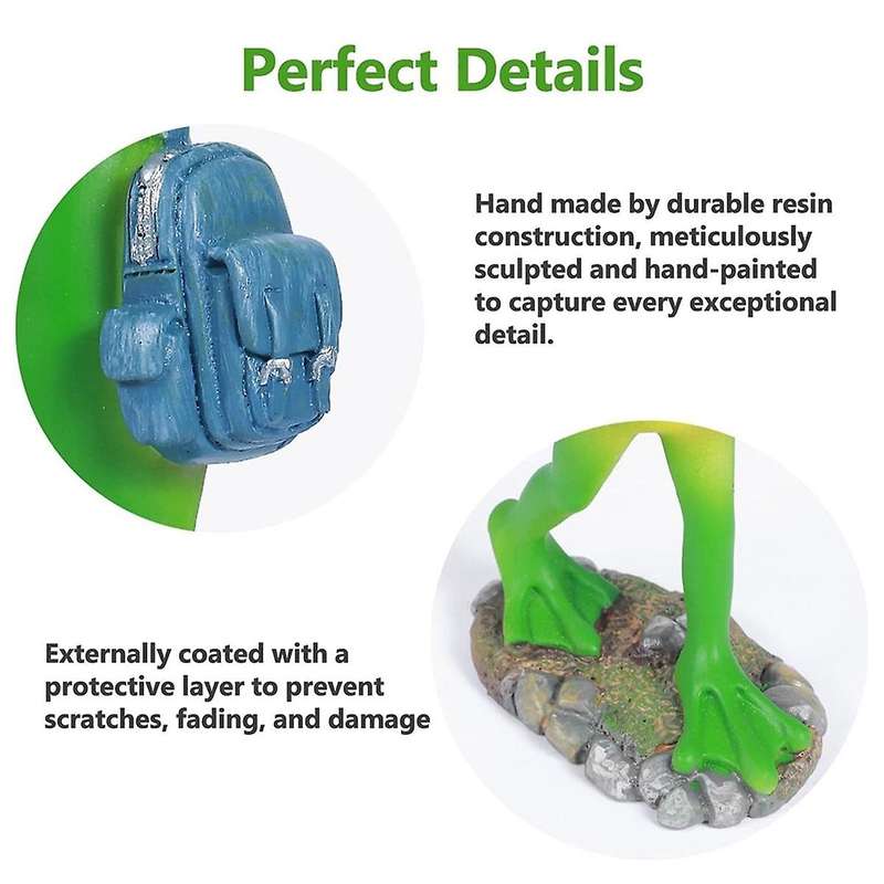 Miniature Garden Frog Figurines - Hiking Frog Carrying A Backpack, Resin Funny Frog Statue Outdoor